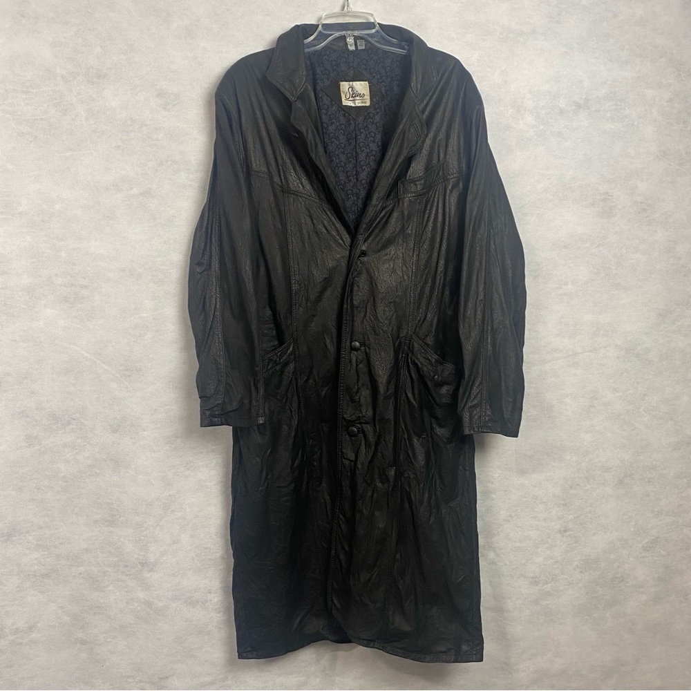 Vintage Skins By Tora Women’s Medium Genuine Leather Long Coat Black Trench
